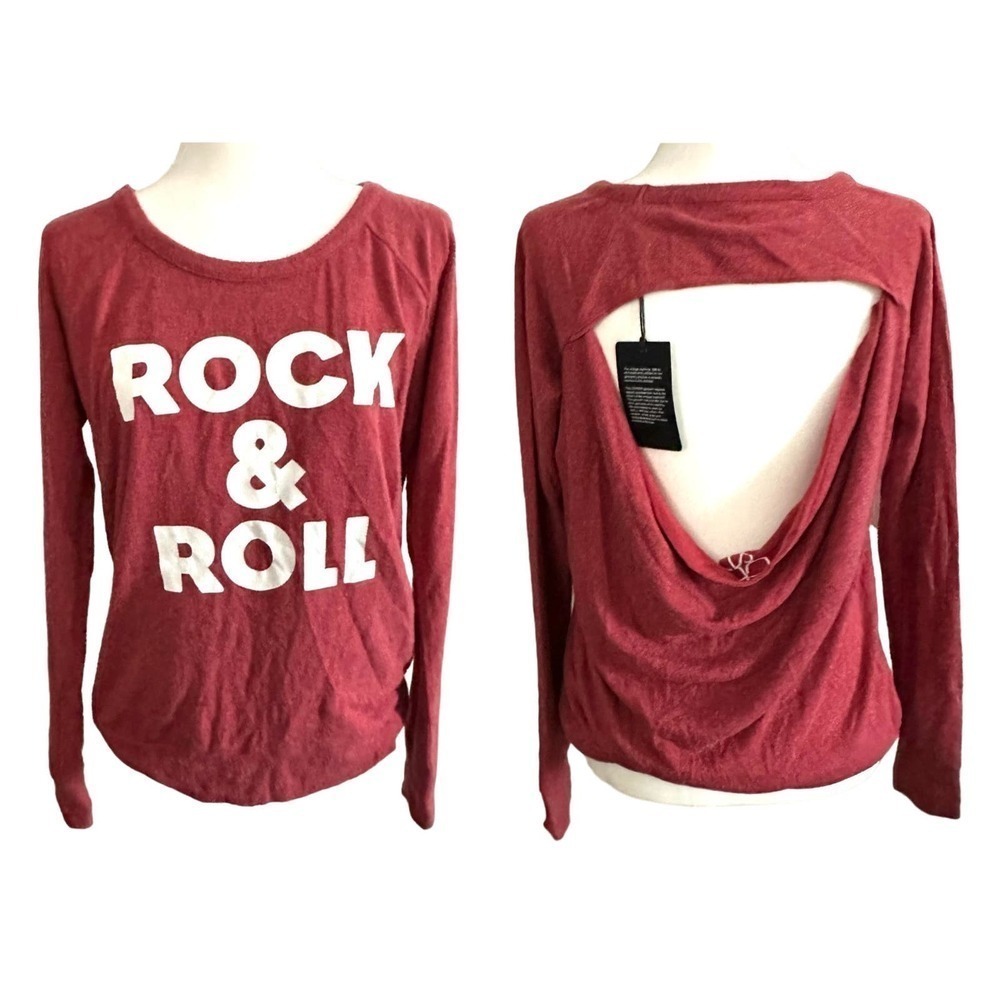 NWT CHASER Revolve Open-Back Long Sleeve Rock & Roll Red Top Shirt - Medium